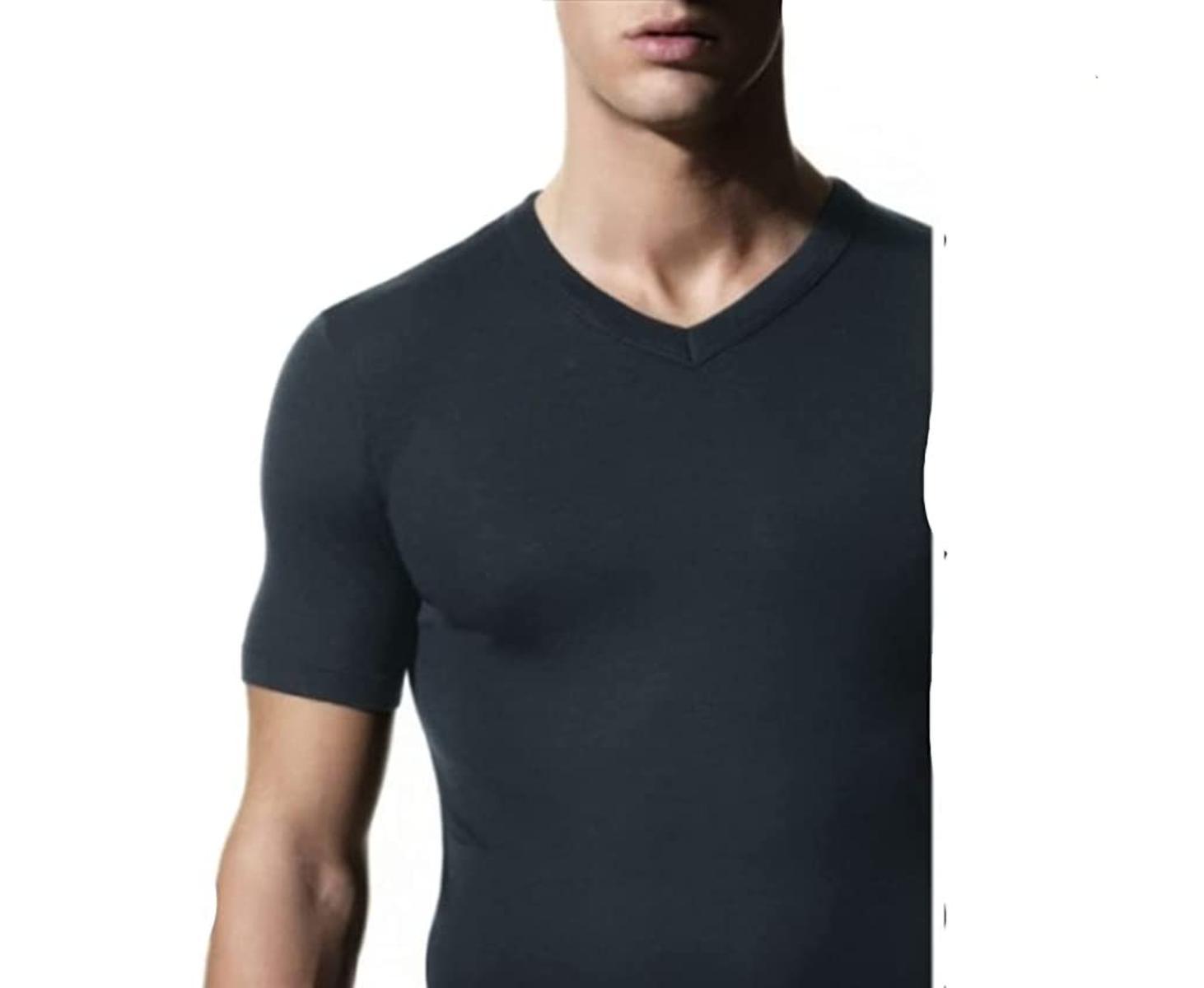 RAGNO Camiciola Uomo t-Shirt Intima Scollo V Manica Corta Wool & Silk-Blu
