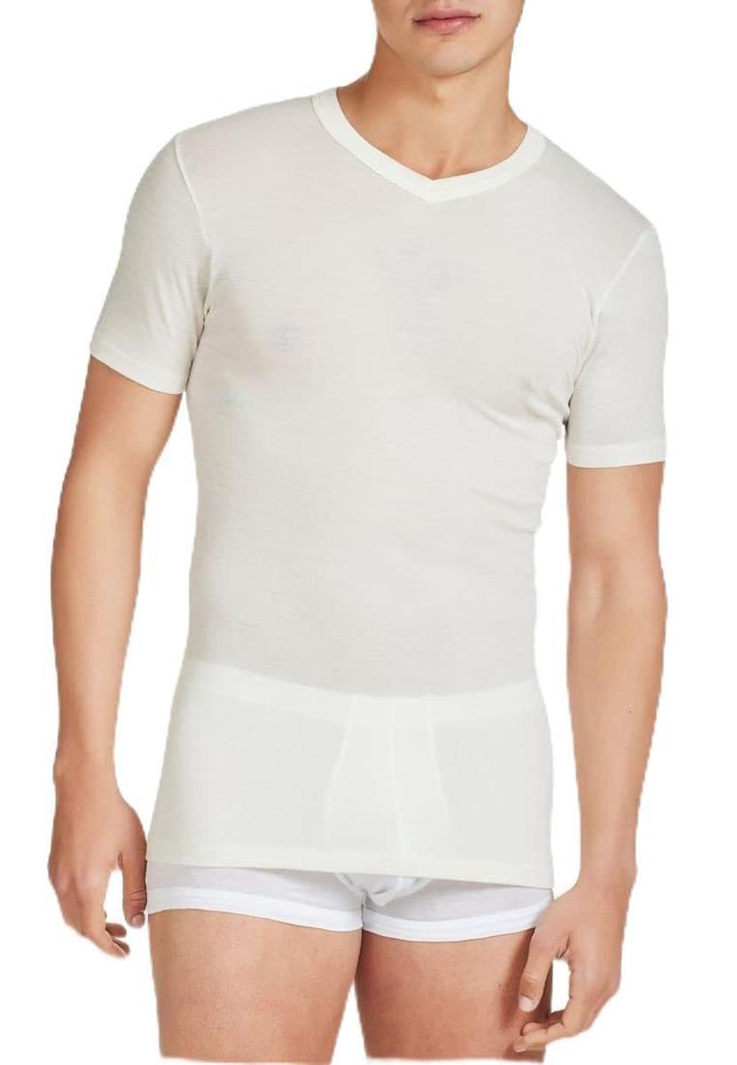 RAGNO Camiciola Uomo t-Shirt Intima Scollo V Manica Corta Wool & Silk-Bianco