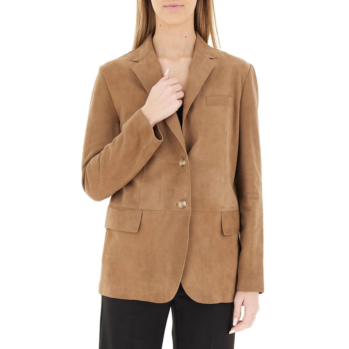 Blazer Donna in pelle scamosciata marrone