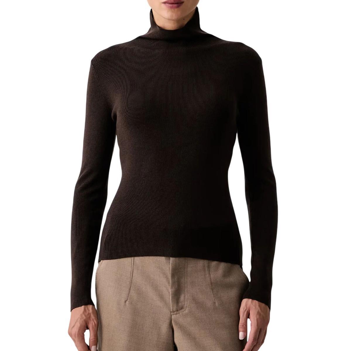 Maglia Donna dolcevita a costine-Marrone