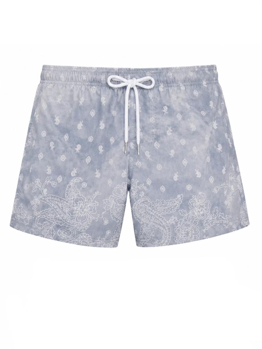 Costume da bagno corto da uomo in poliestere riciclato con elastico in vita e stampa cachemire bandana Sundek-Grigio