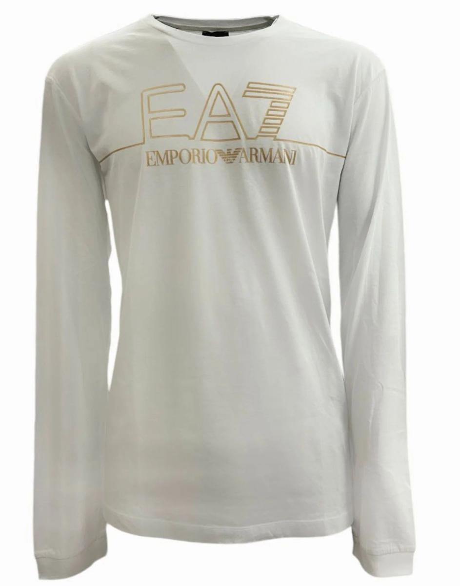 Ea7 Emporio Armani T-shirt A Manica Lunga Bianca Da Uomo