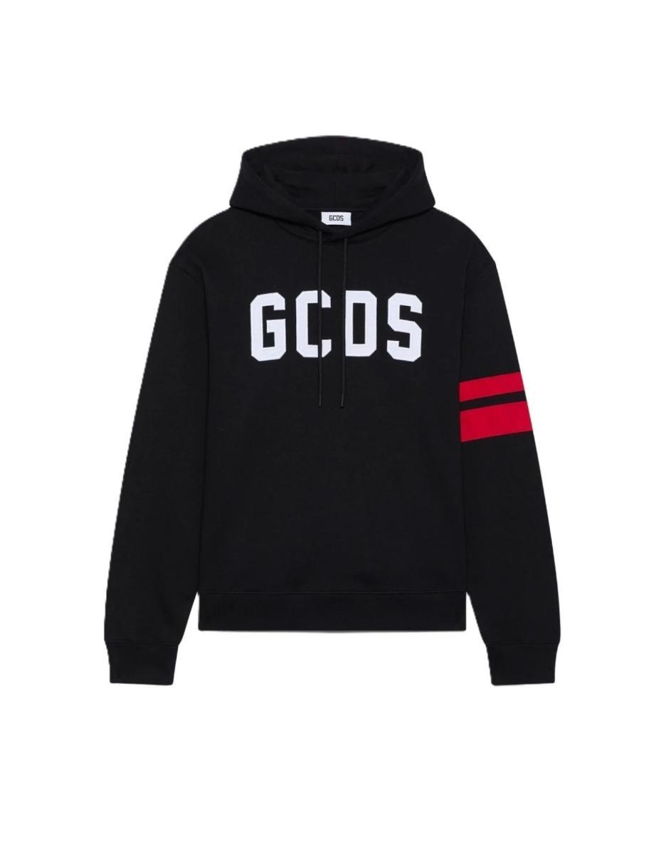 Gcds Felpa Con Cappuccio In Jersey Di Cotone Black Unisex Con Patch Logo Lettering White Gcds