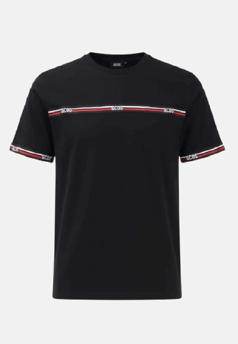 Gcds T-shirt Nera Con Banda Logata