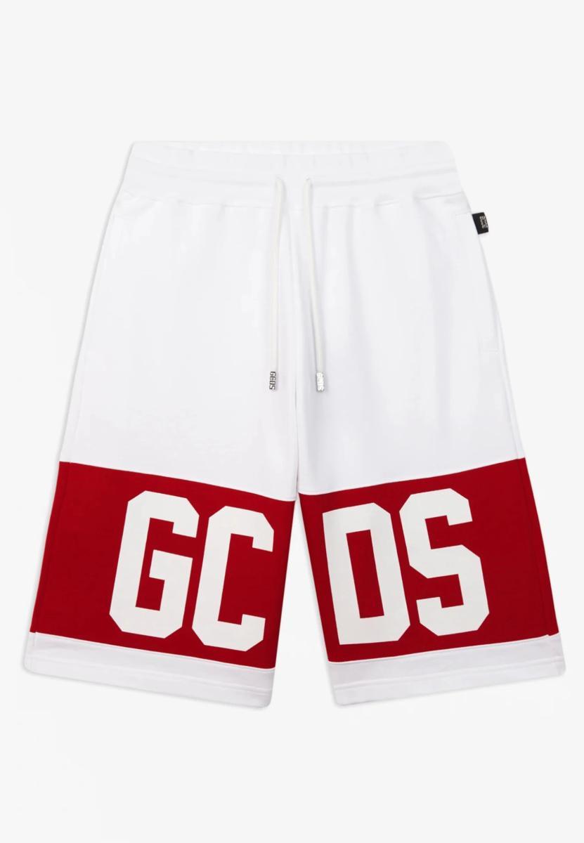 Gcds Bermuda Bianco Con Banda Logo A Contrasto