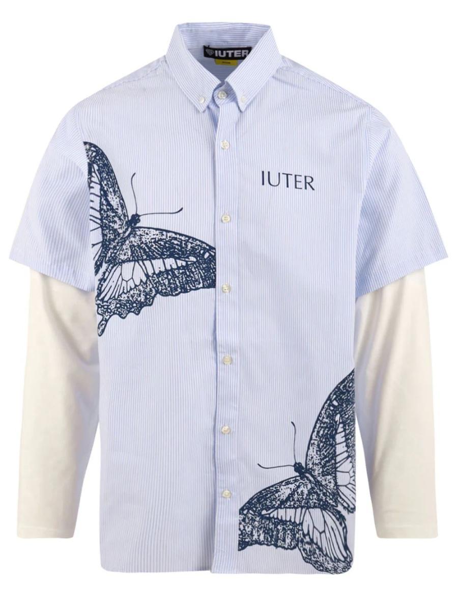 Camicia Butterfly stripes double ls IUTER Uomo - Blue-Blu