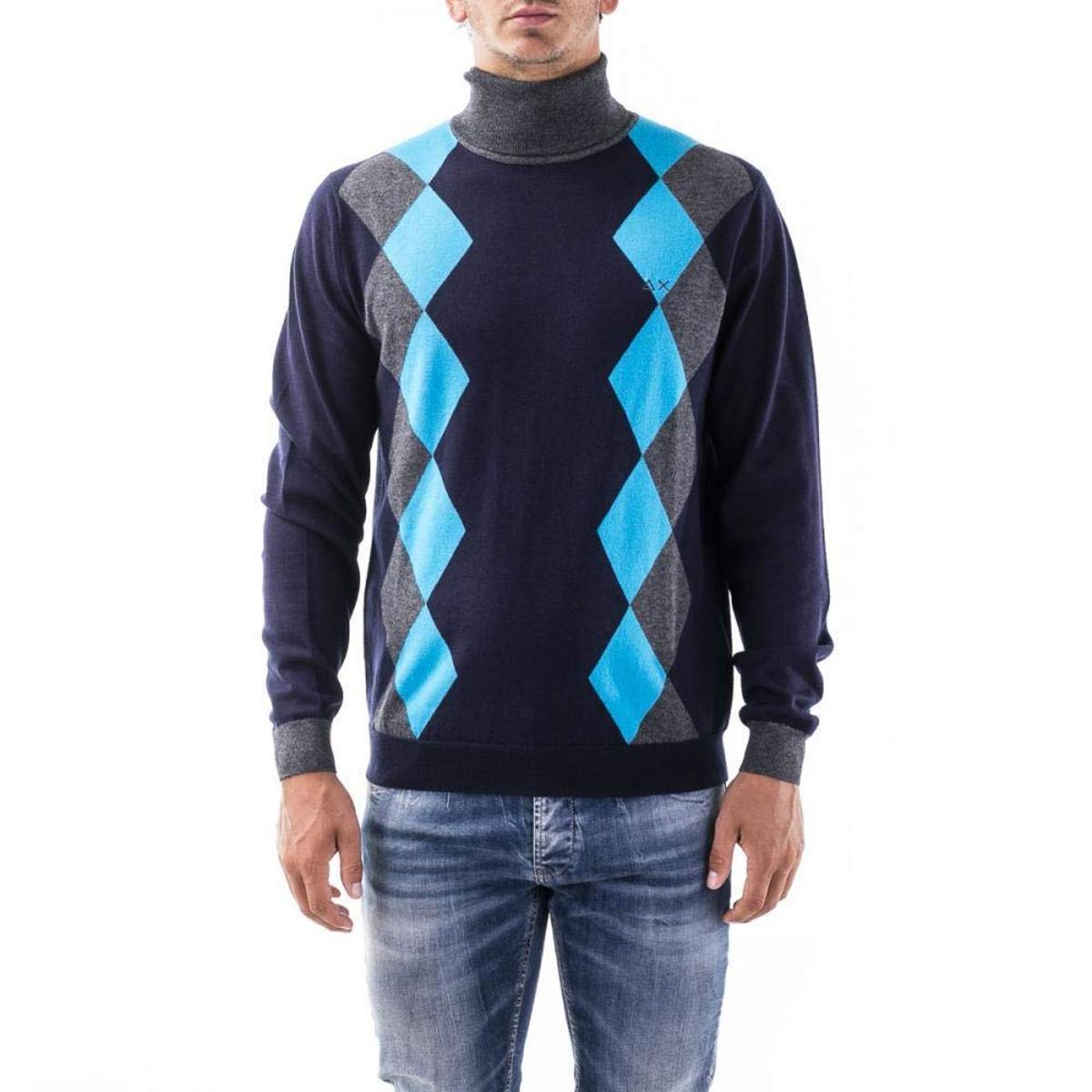 2615AF maglione uomo SUN 68 blue/grey wool/cotton turtleneck sweater man