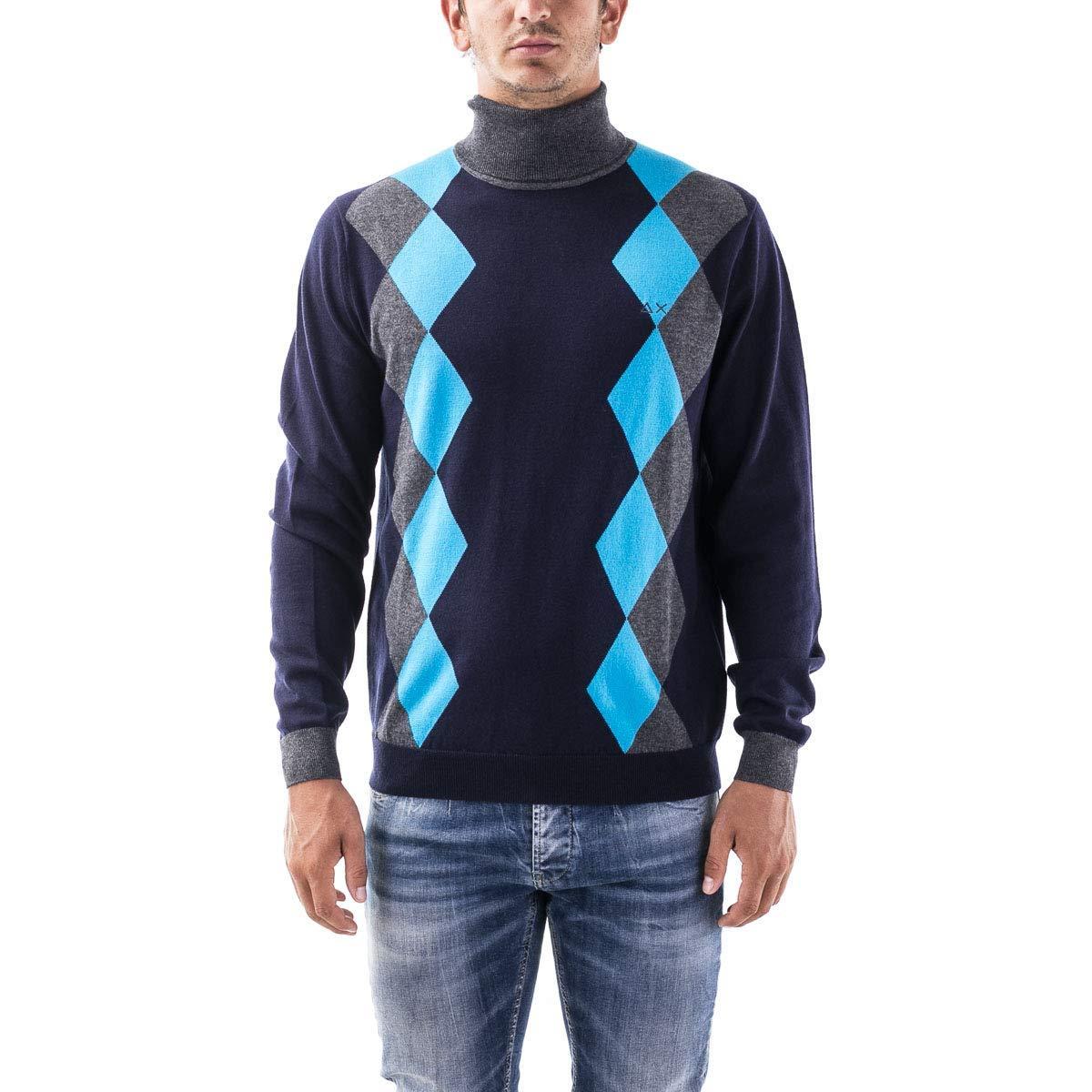 2615AF maglione uomo SUN 68 blue/grey wool/cotton turtleneck sweater man-Blu