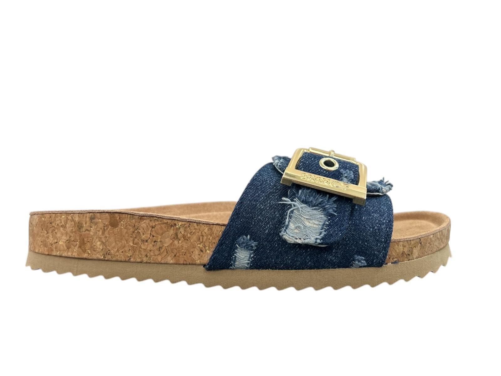 Colors of California Sandalo monofascia in Denim e Sughero Donna-Blu