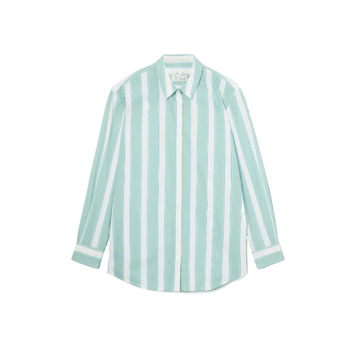 MC2 SAINT BARTH Camicia di Cotone a Righe Verdi Oversize-Verde/bianco