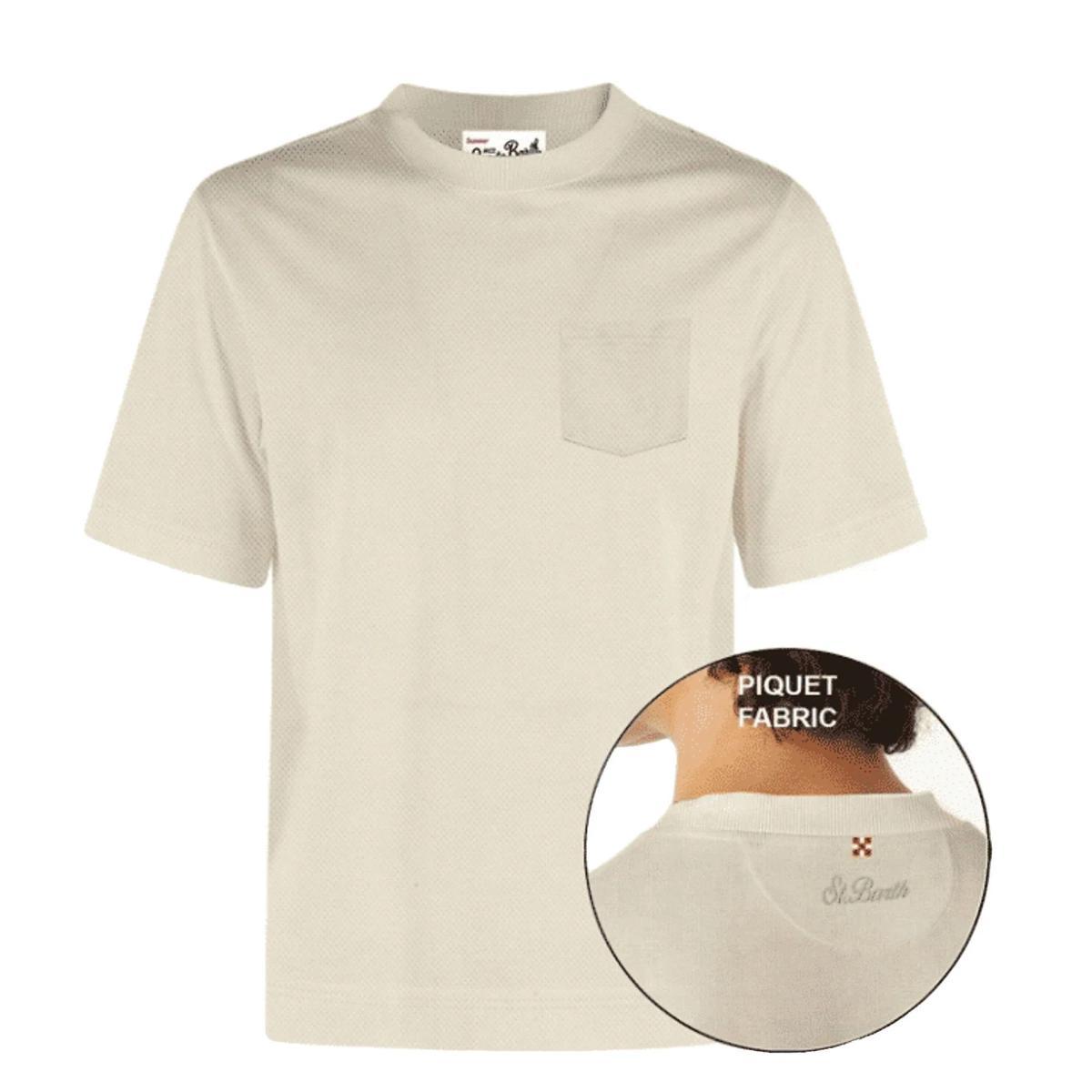 MC2 SAINT BARTH T-shirt Bakewell beige in piqué da uomo-Crema