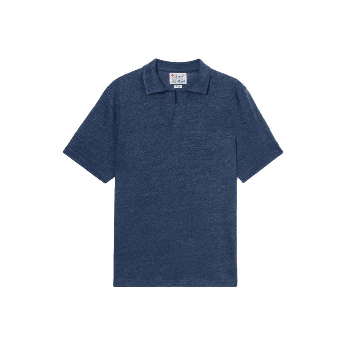 SAINT BARTH Polo Fraser Lino Blu Navy Tinta Unita