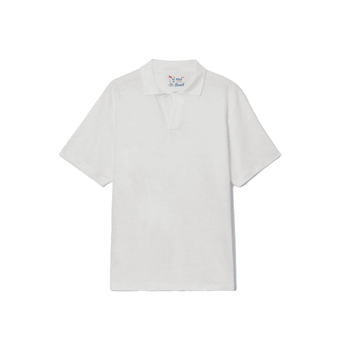 SAINT BARTH Polo Fraser Uomo Lino Bianco Tinta Unita