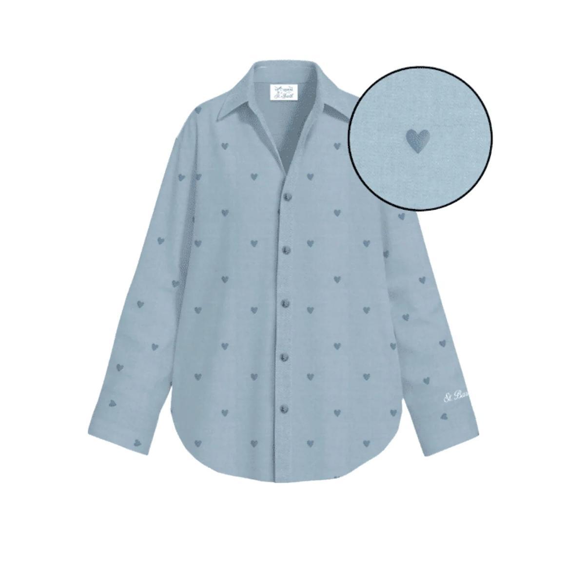 MC2 Saint Barth - Camicia in cotone con cristalli blu-Denim