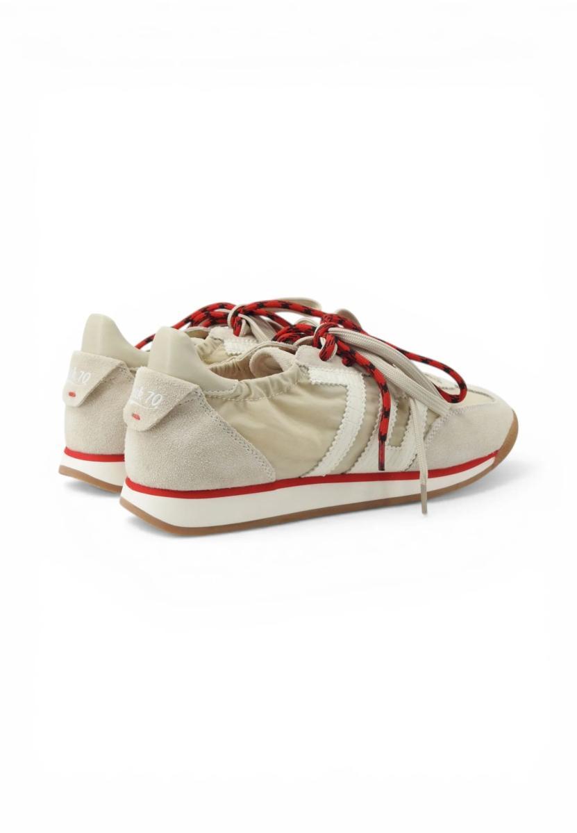Back 70 Donna Sneaker Rocket in camoscio e Nylon Rosa Nude con Doppio Laccio-Beige