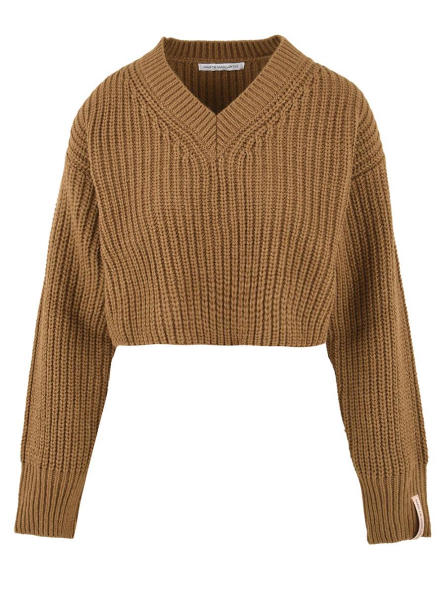 Maglia crop marrone a maniche lunghe-Beige