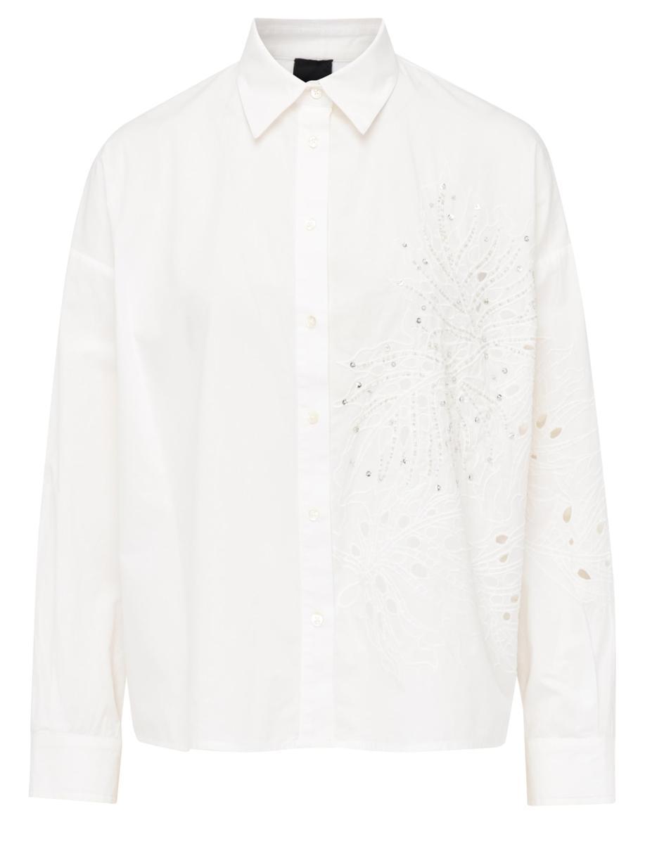 Pinko Camicia Ricamo in Cotone Bianca-Bianco