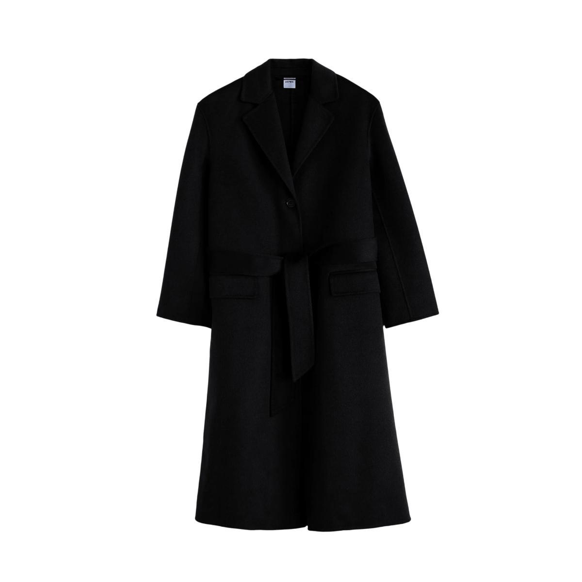 Cappotto lungo Donna in lana nera-Nero