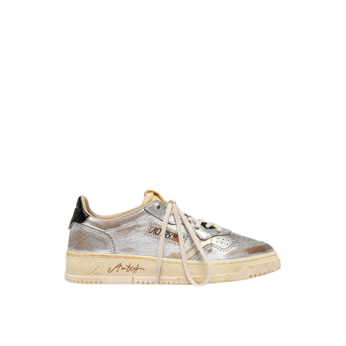 Sneakers Donna Vintage in pelle argento e nero-Argento