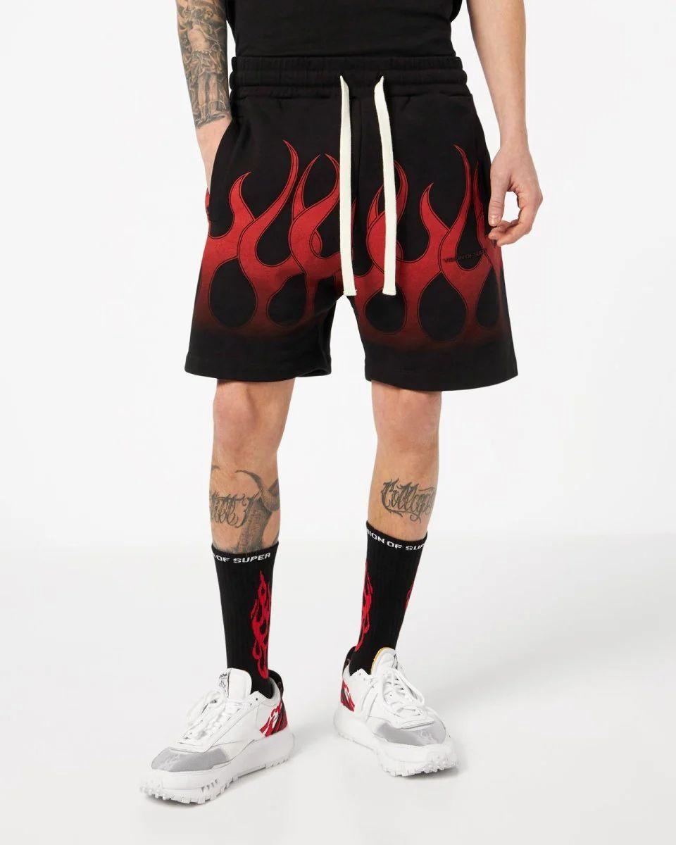 BLACK SHORTS WITH RED FLAMES-Nero
