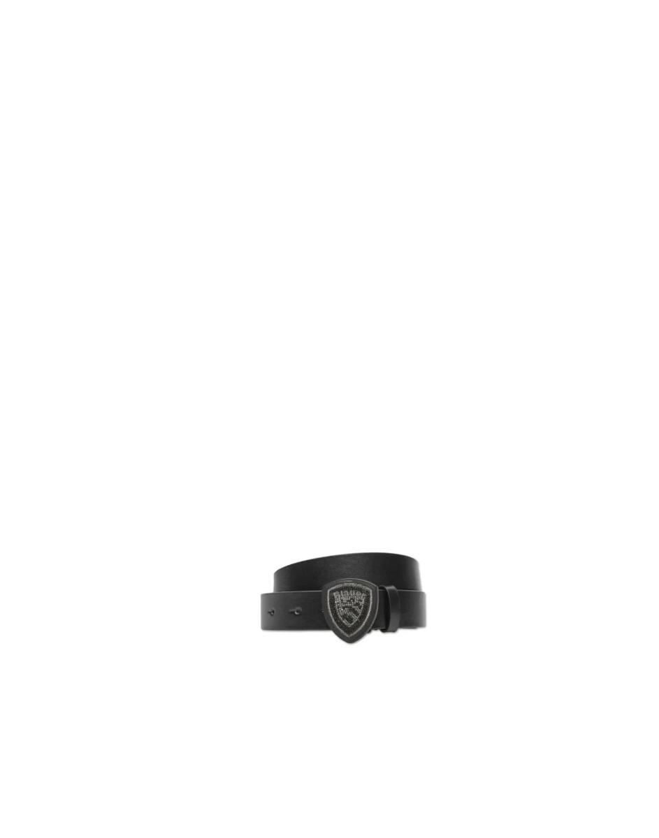 Blauer Cintura Nera Da Donna Con Fibbia Con Strass E Logo Lettering