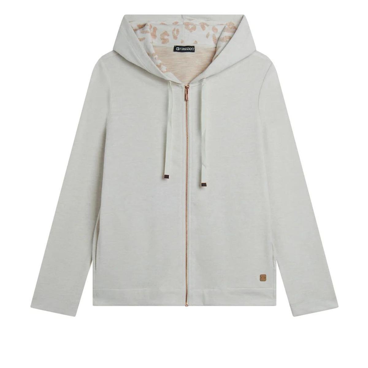 FREDDY - Felpa Donna in Viscosa Tricot con Zip E Cappuccio Animalier,
