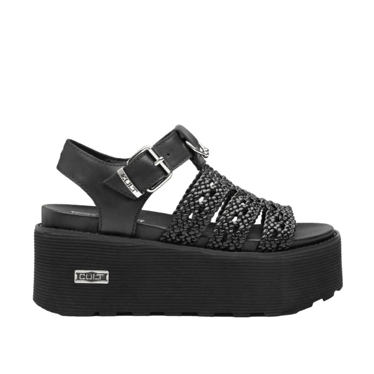 CULT Sandali NANCY in Ecopelle Nera Scanalata-Nero