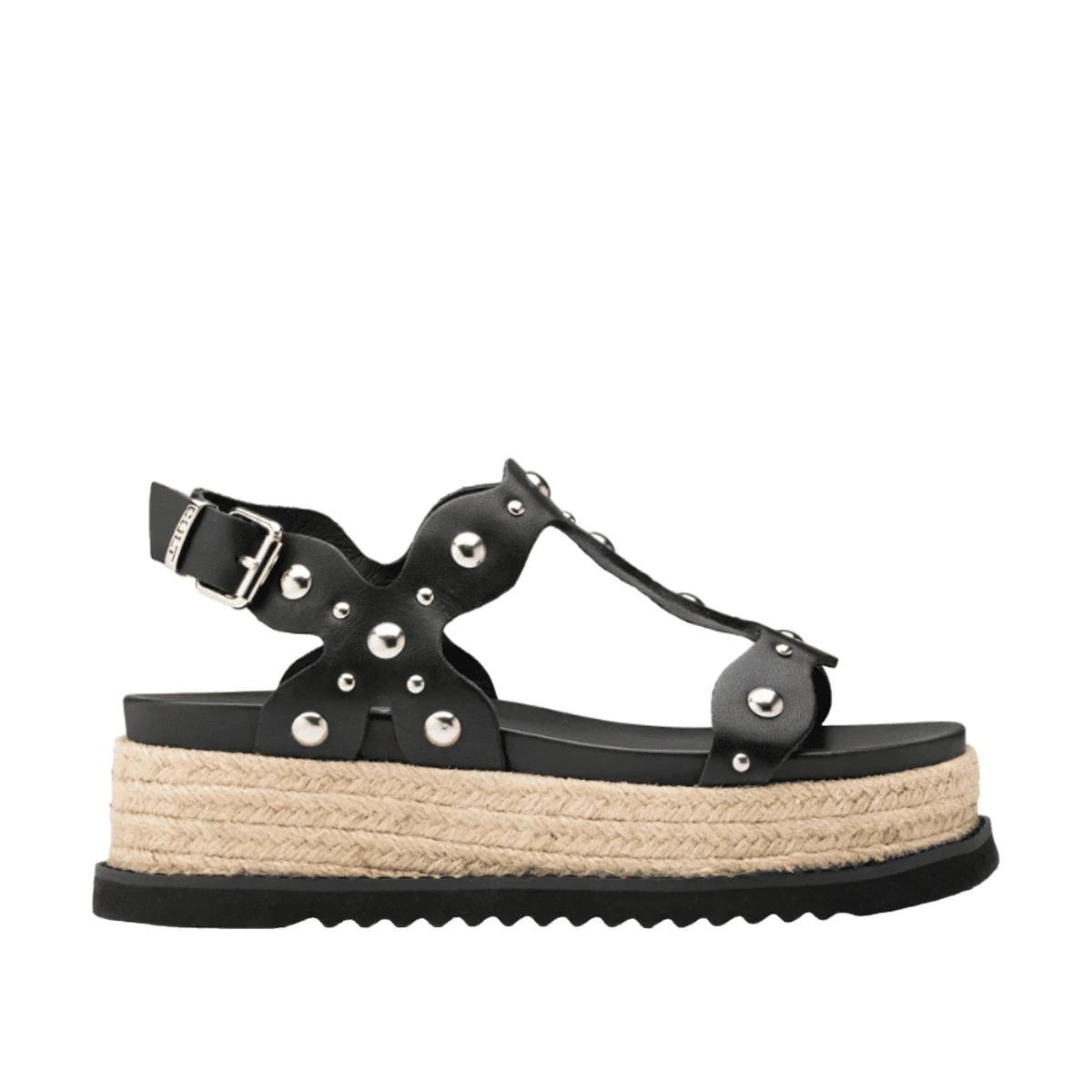 CULT Sandali DOJA 4736 in Pelle Nera con Borchie-Nero