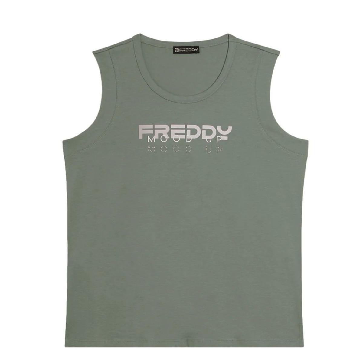 FREDDY - Canotta in Jersey con Logo Scritta Mood Up, 95% Cotone 5% Elastan-Verde