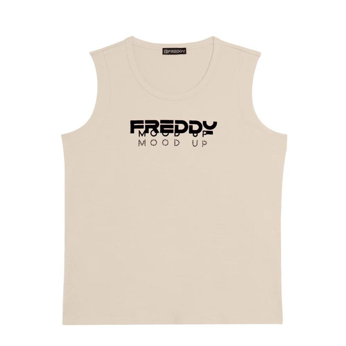 FREDDY - Canotta in Jersey con Logo Scritta Mood Up, 95% Cotone 5% Elastan-Beige
