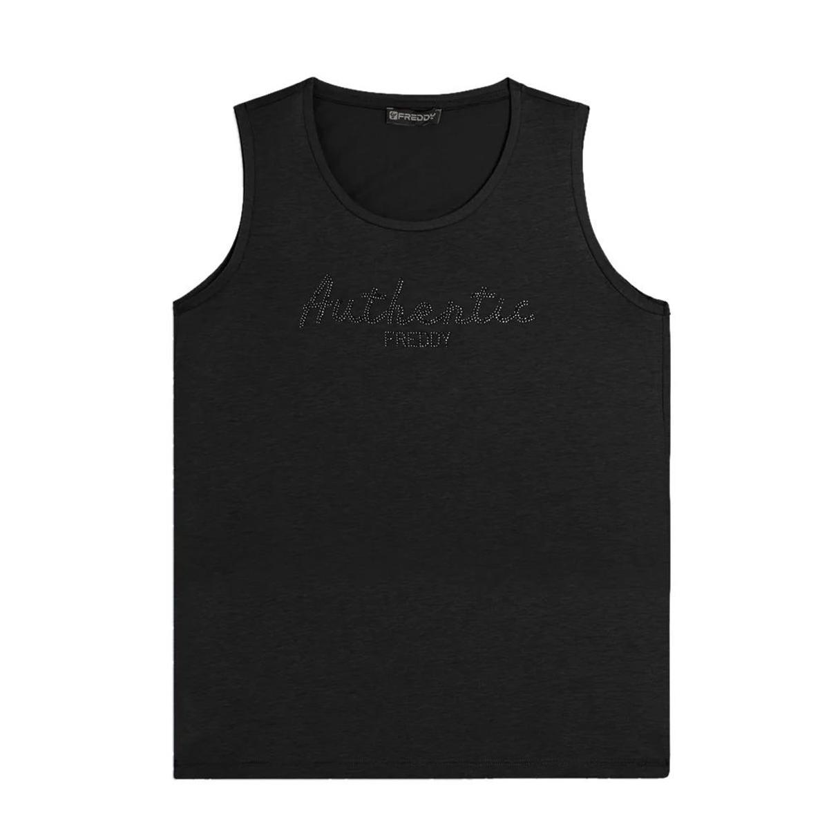 FREDDY - Canotta Authentic con Logo Strass, 50% Cotone 50% Modal-Nero