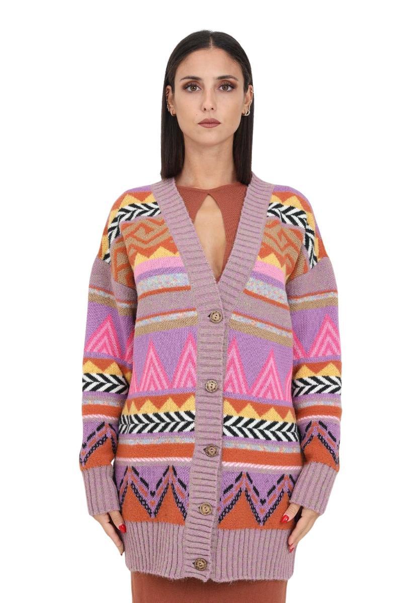 Cardigan con fantasia jacquard multicolor da donna