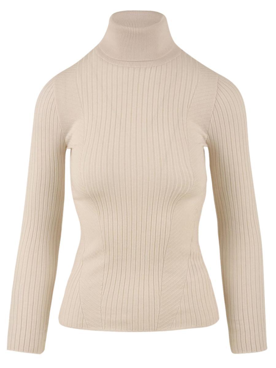 Maglia dolcevita a coste in bianco da donna