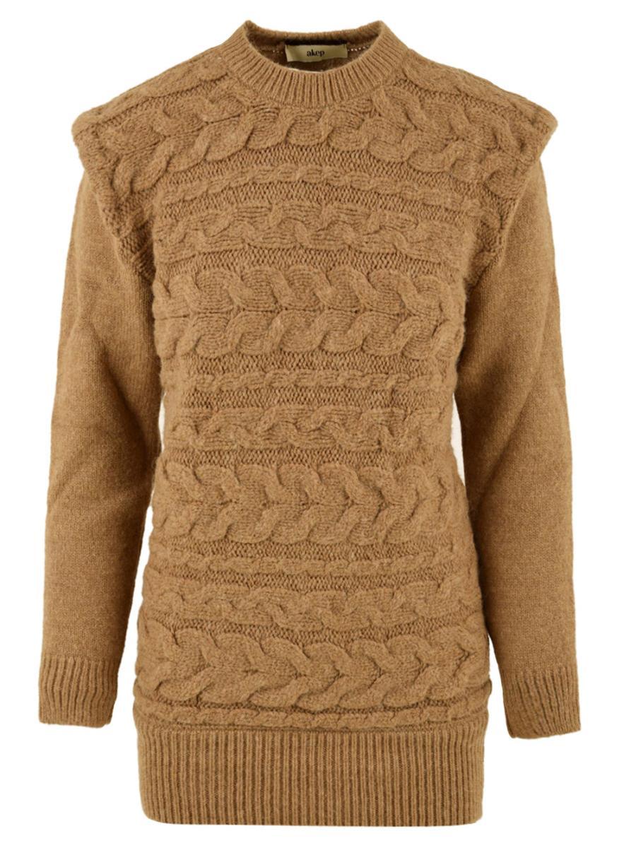Abito corto con trecce e spalline in beige da donna-Beige