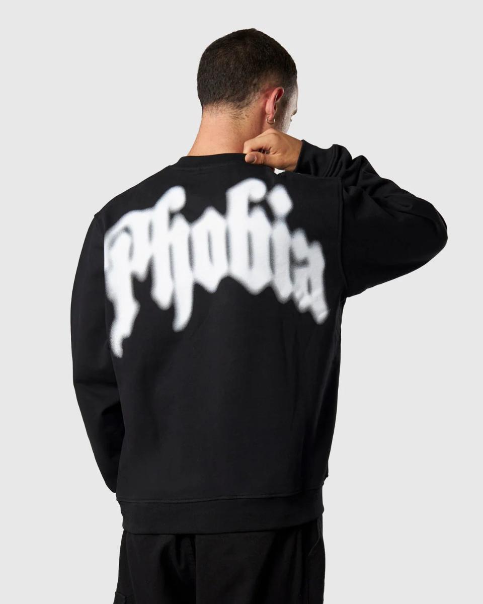 BLACK CREWNECK WITH PHOBIA FOGGY LOGO PRINT AND METAL LABEL-Nero