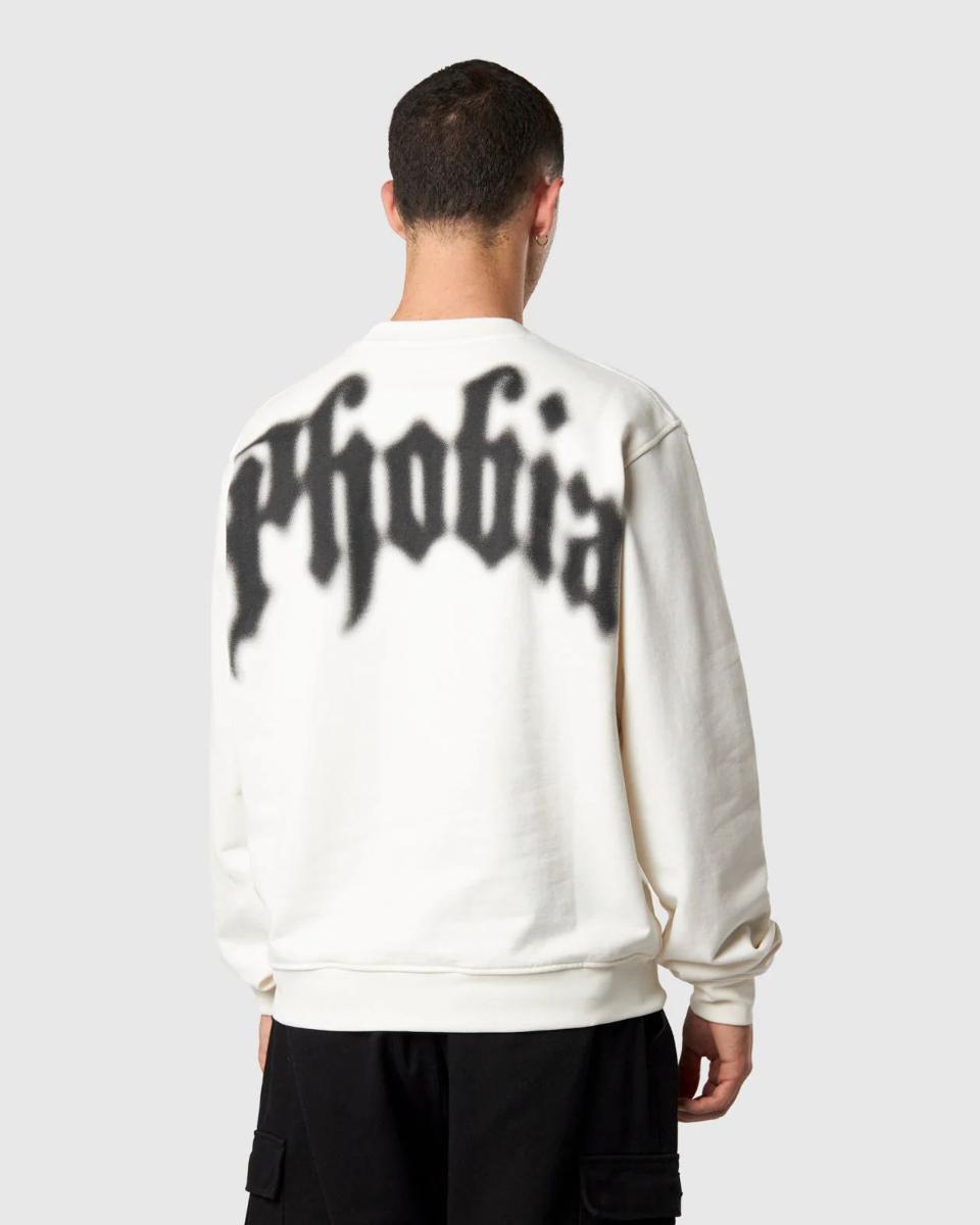 WHITE CREWNECK WITH PHOBIA FOGGY LOGO PRINT AND METAL LABEL-Bianco