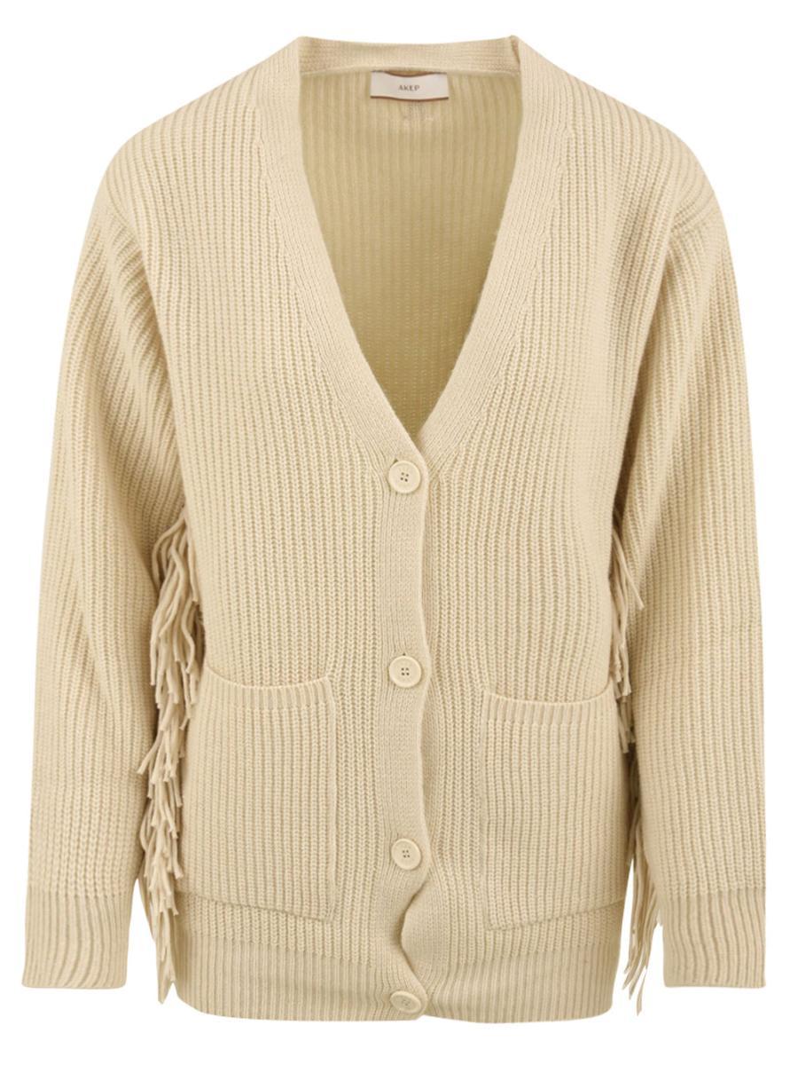 Cardigan in maglia punto pannocchia con frange AKEP Donna - Bianco