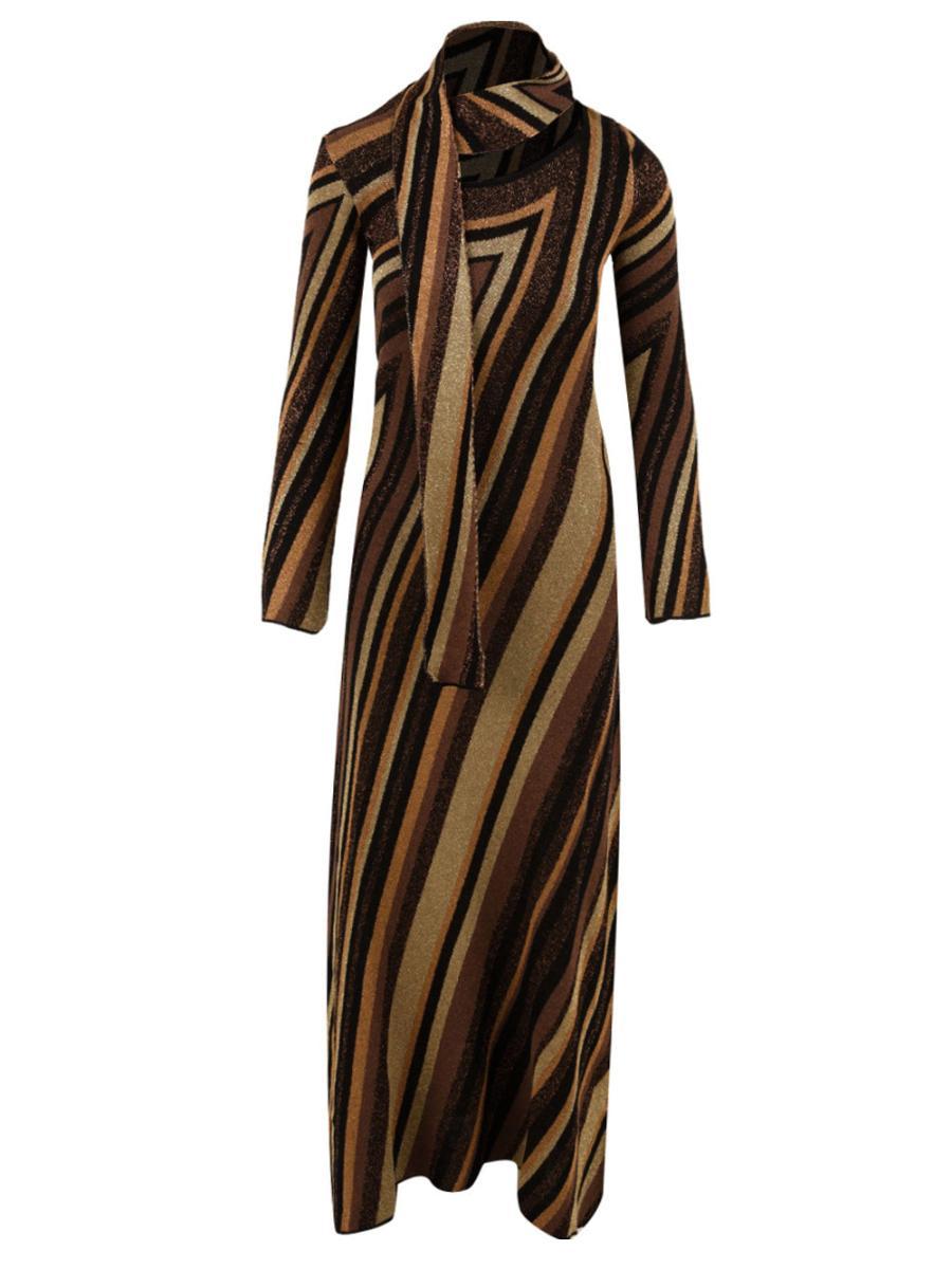 Abito lungo con scollo sciarpa riga diagonale AKEP Donna - Multicolore-Multicolore