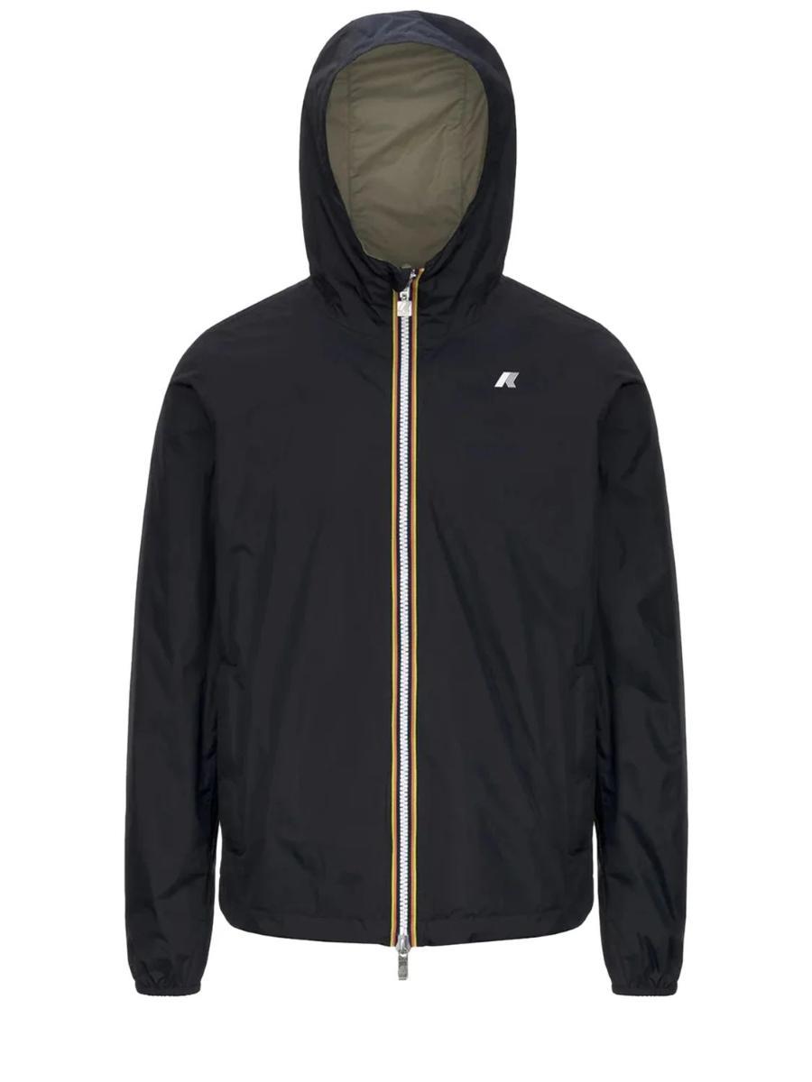 K-Way Giubbino Blu Reversible K2124ewaoc-Nero / Verde Lichene