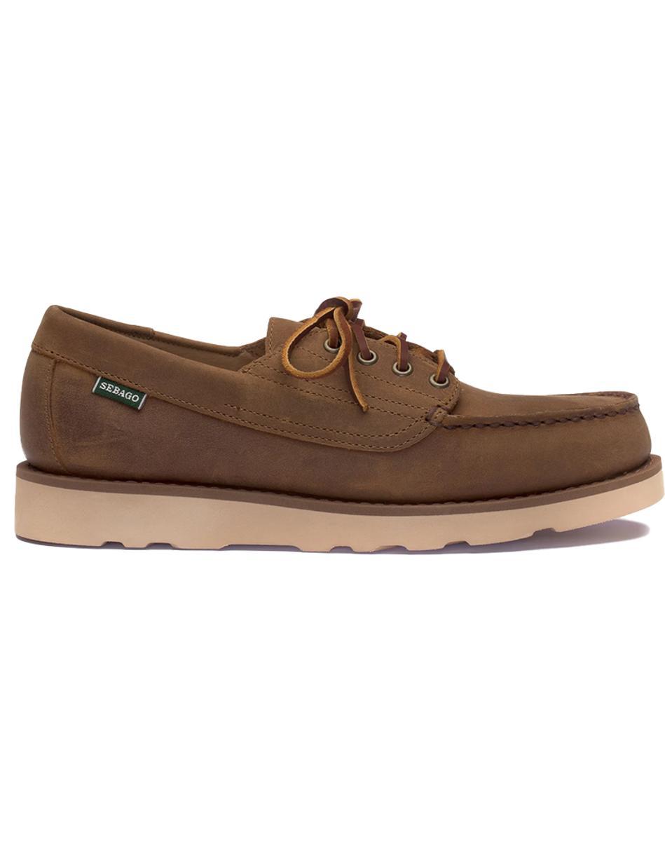 Sebago Campsides - Askookfiel Crazy Horse Man. Scarpa Uomo in Pelle ingrassata Stile Mocassino con Lacci e Suola carrarmato.-Marrone