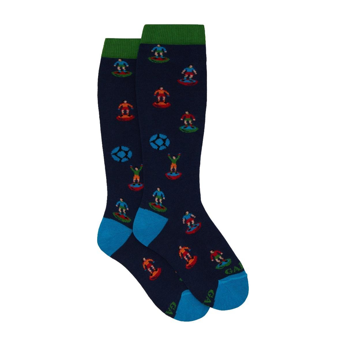 Calze lunghe bambino blu fantasia gioco calcio