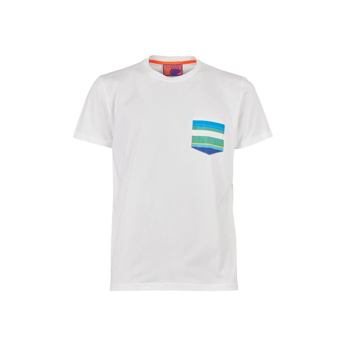 T-shirt Uomo bianca con taschino multicolor-Bianco