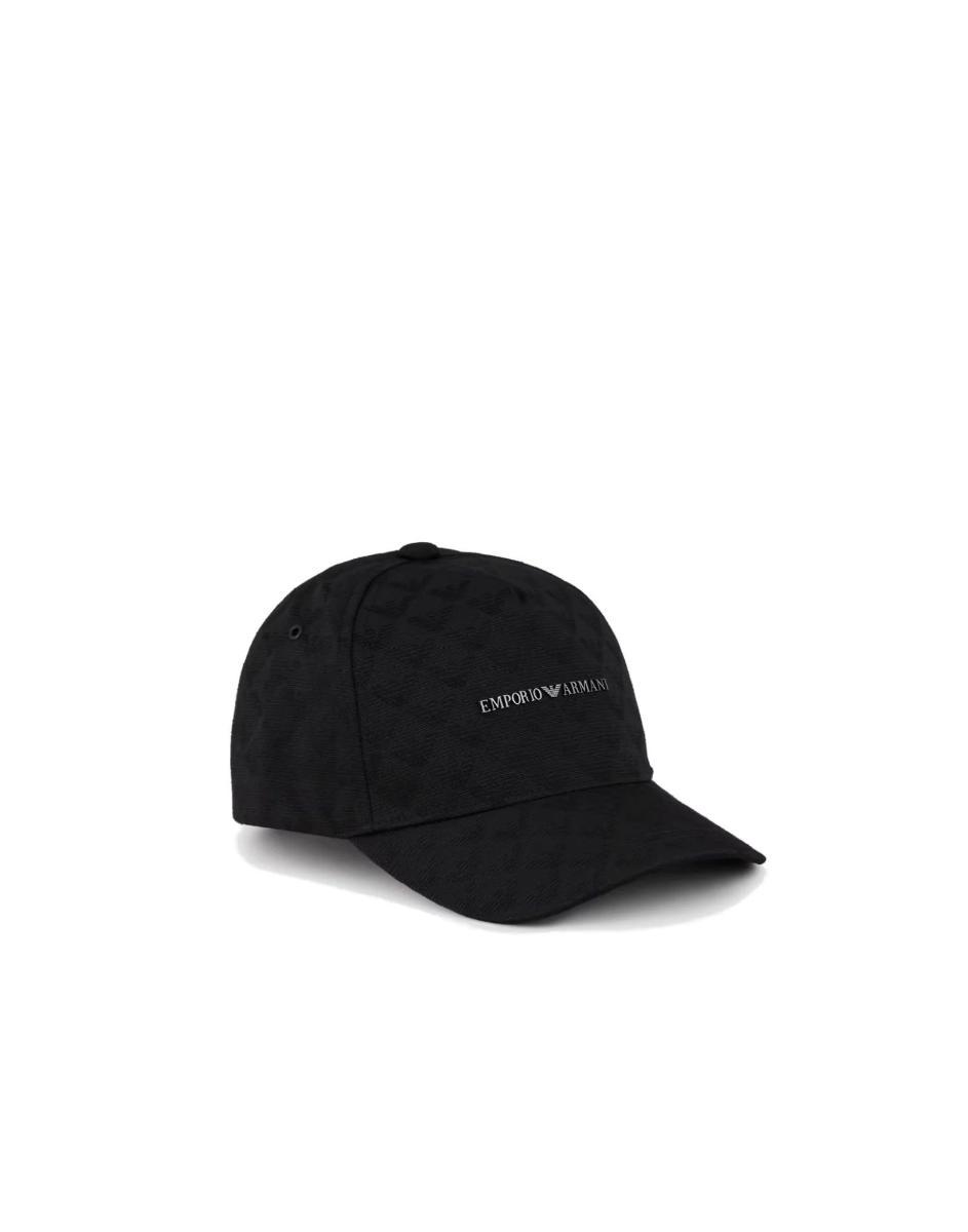Emporio Armani Cappello Nero Da Baseball In Tessuto Jacquard Eagle All Over