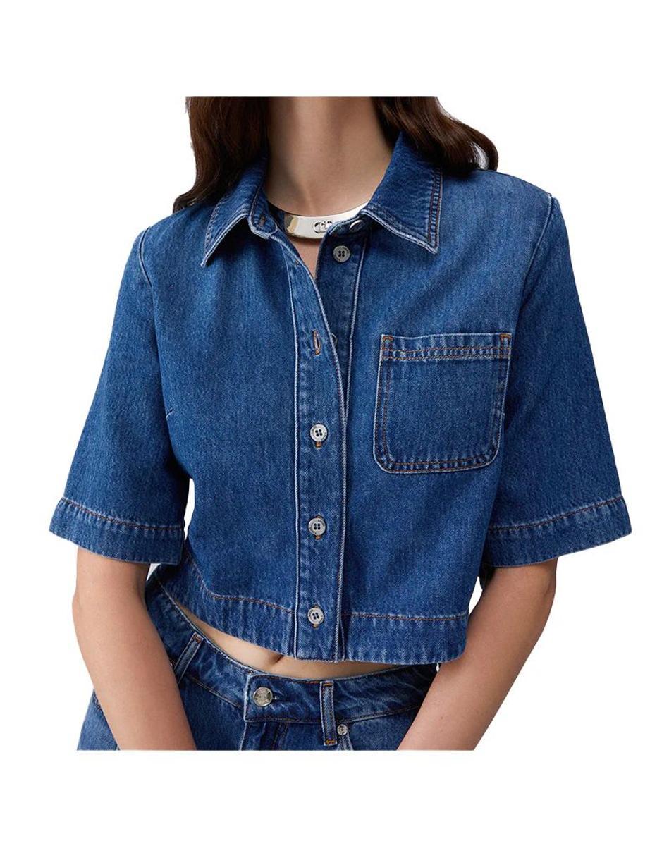 CAMICIA DONNA CROP IN DENIM-Blu