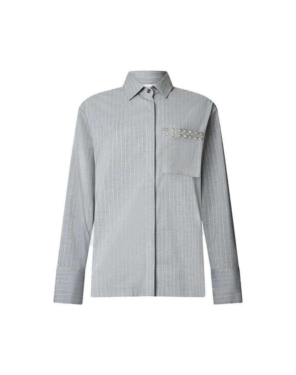 CAMICIA DONNA GESSATA CON BORCHIE SUL TASCHINO - GRIGIO