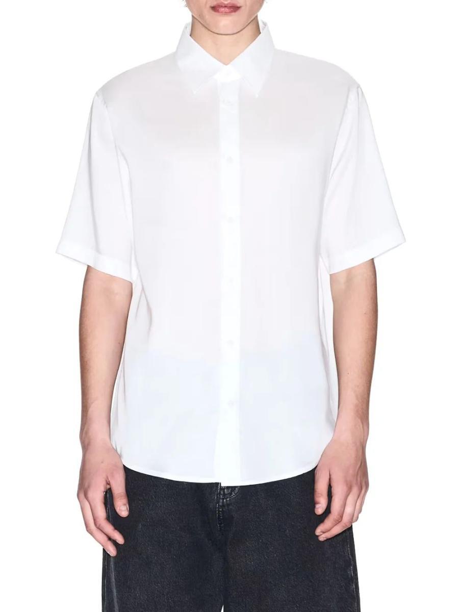 Armani Exchange Short Sleeve Oversized Fit Lyocell Shirt with Pocket Camicia a Maniche Corte Oversize Lyocell con Tasca Uomo-Bianco ottico