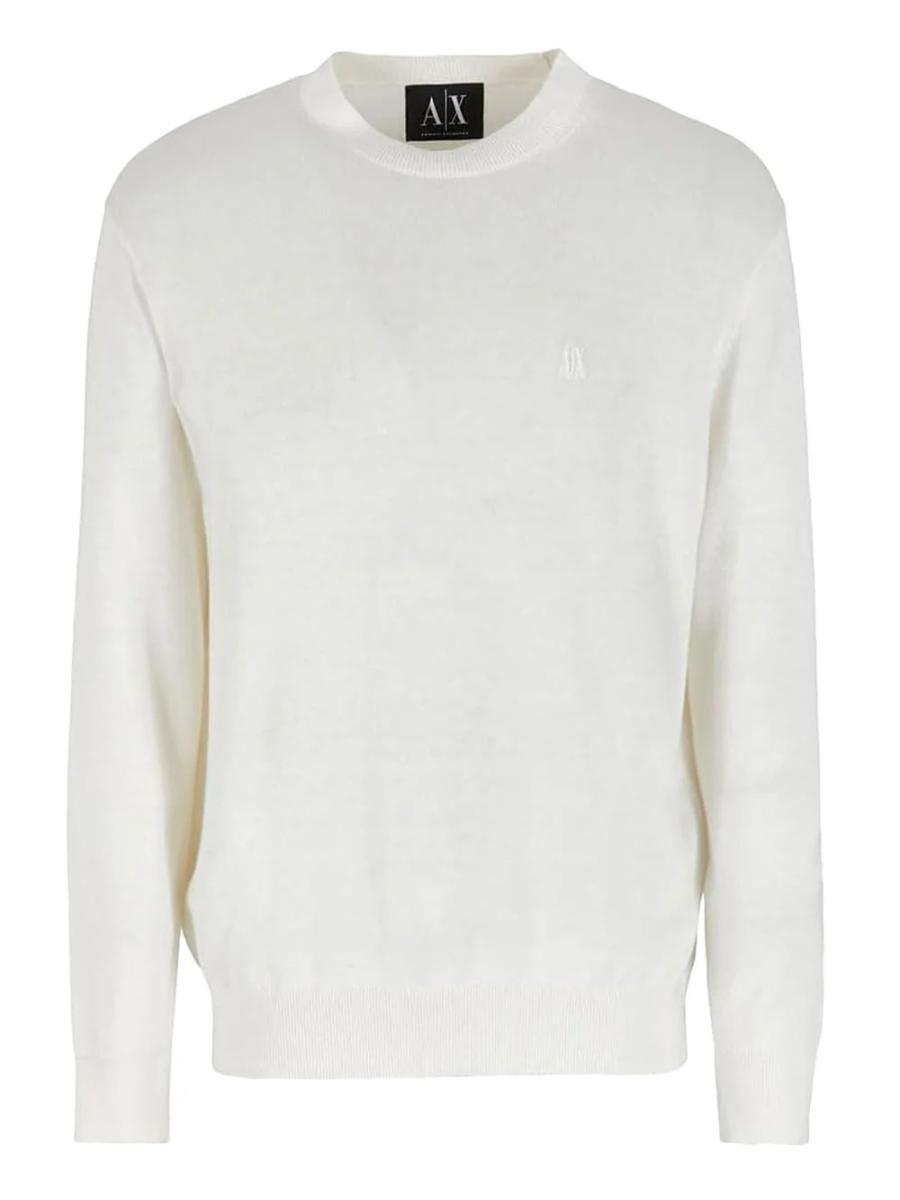 Armani Exchange Cotton Knit Long Sleeve Pullover Pullover Uomo-Bianco ottico