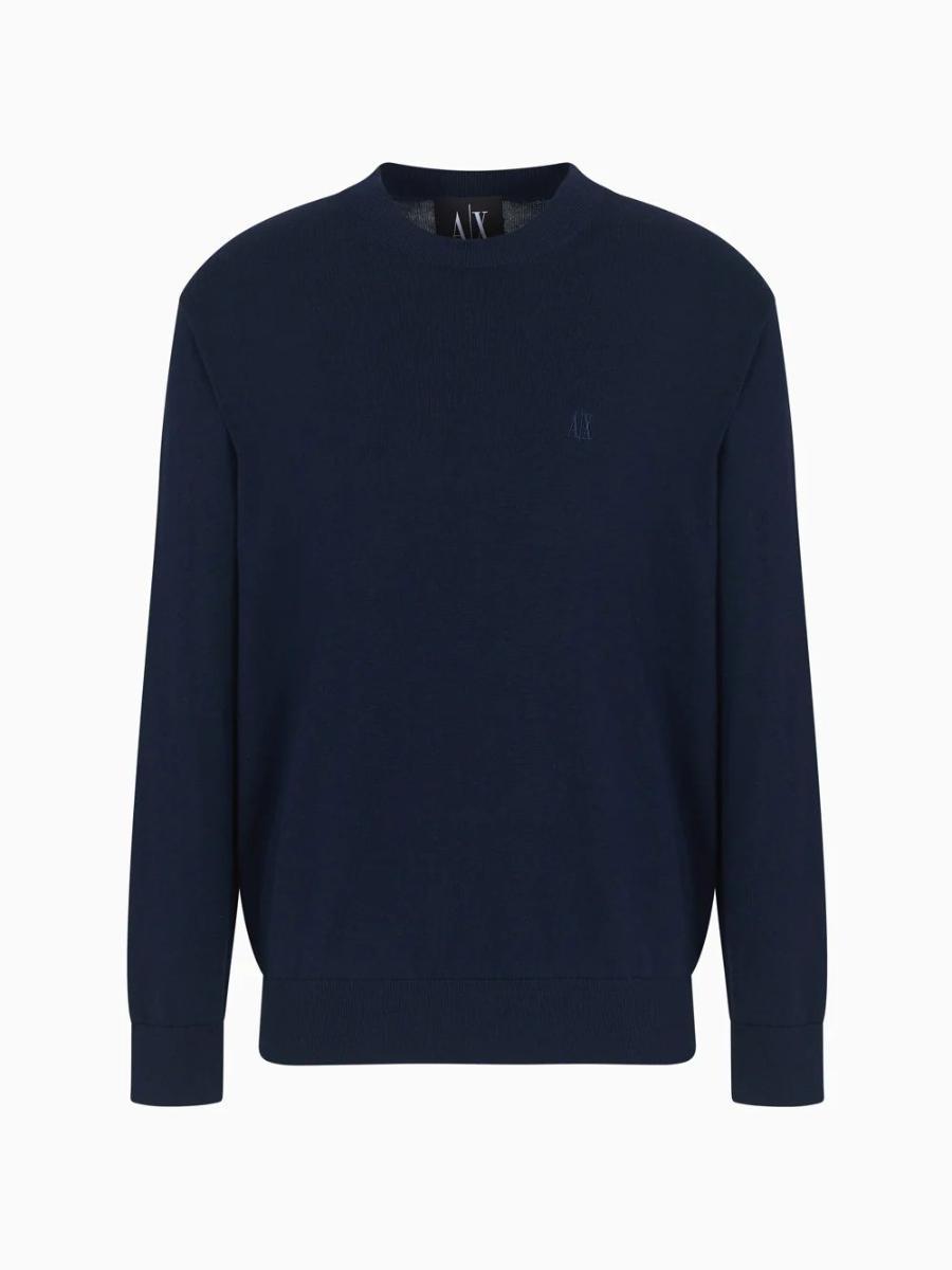 Armani Exchange Cotton Knit Long Sleeve Pullover Pullover Uomo-Navy scuro