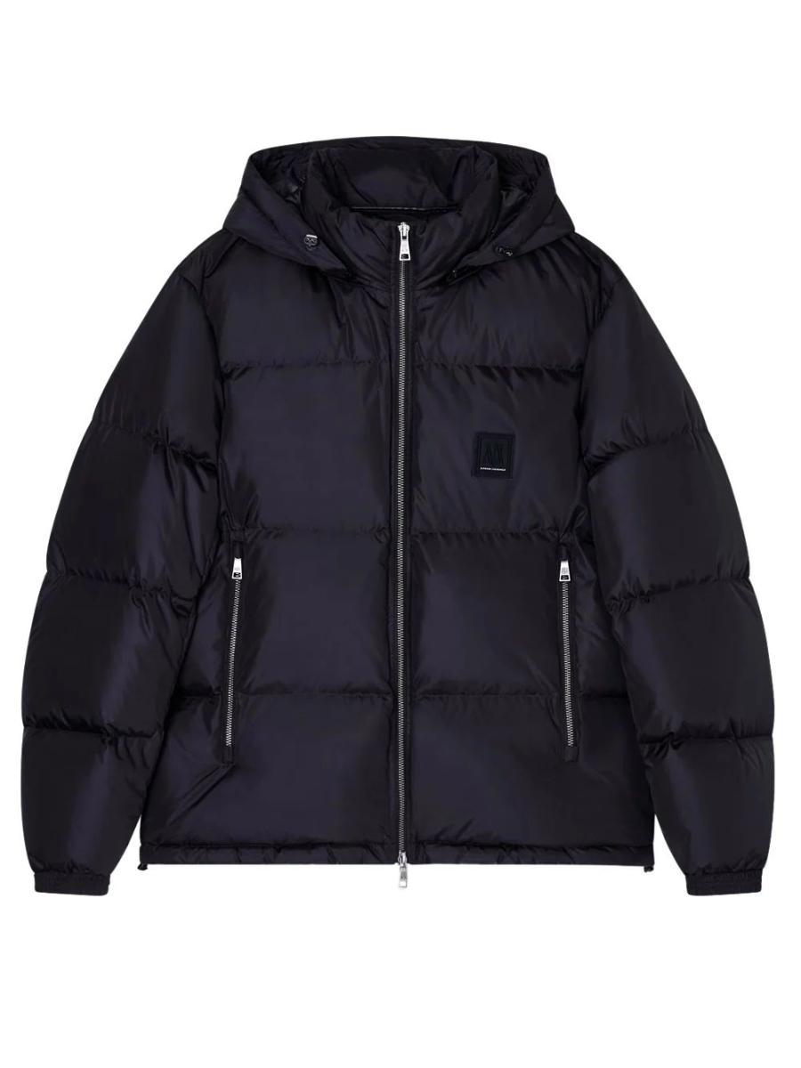 Armani Exchange Icon Project, Logo Embossed Patch, Shiny Nylon Gilet in piuma Uomo (Pacco da 1)-Nero