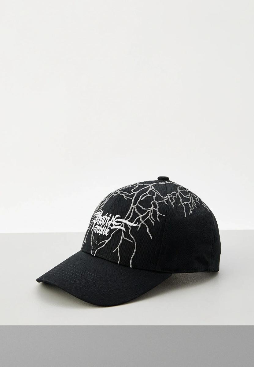 BLACK TRUCKER WITH GRAY LIGHTNING EMBROIDERY AND LOGO